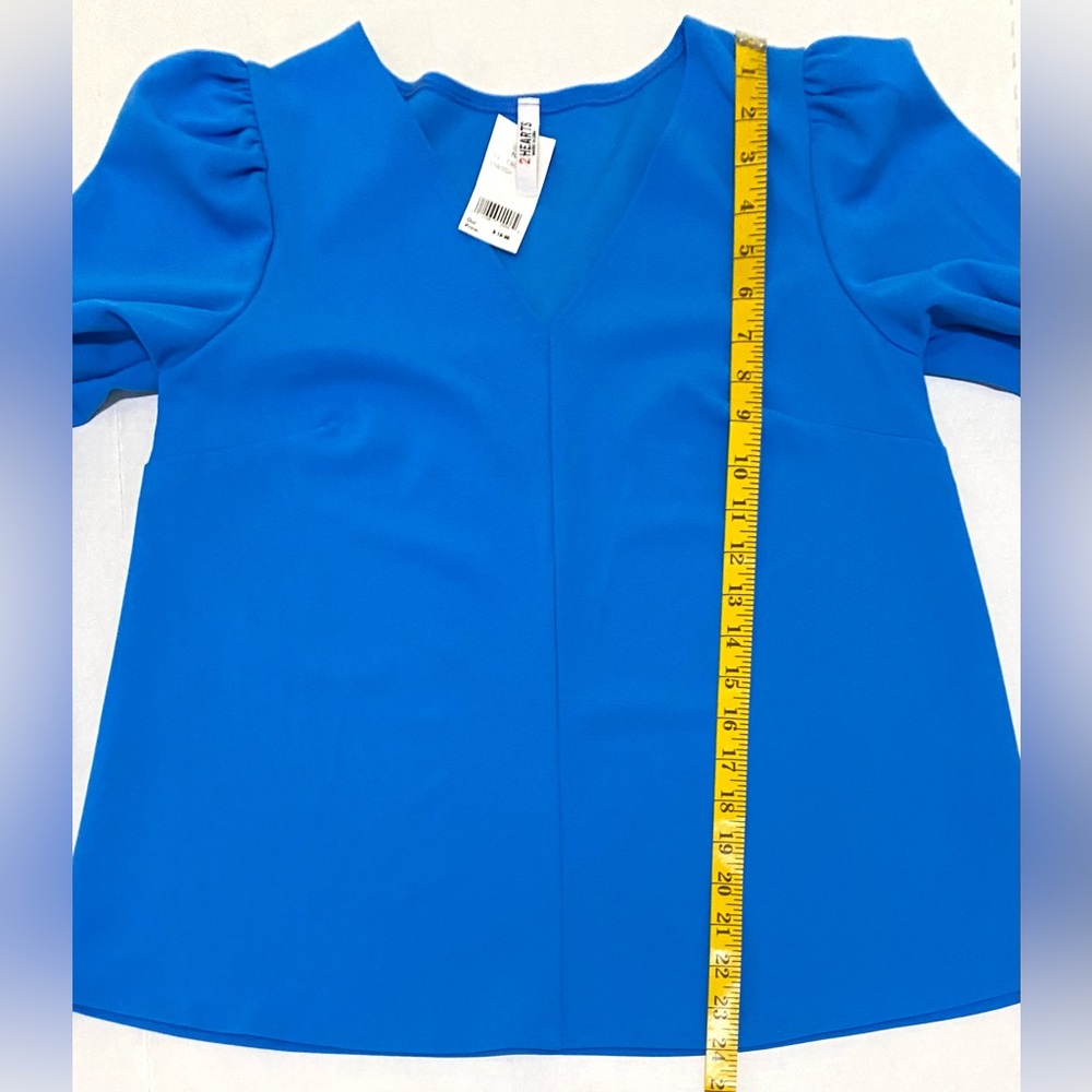 2 Hearts Womens S Blue Top Ruffle V-Neck Boho Fall Preppy Cottagecore Nautical - Picture 10 of 13
